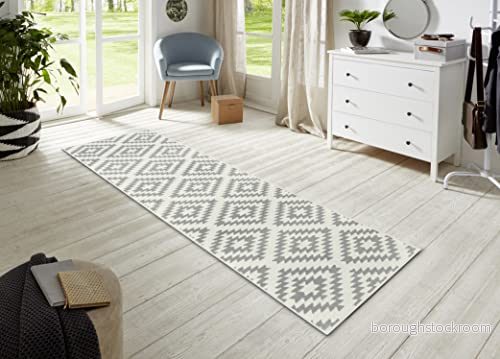 Hanse Home Matta löpare Nordic 80 x 200 cm Gångmatta, mjuk kort lugg, matta, modern romb, design, för hall, sovrum, barnrum, badrum, vardagsrum, kök, dekorationslöpare gräddvit 4260770247005
