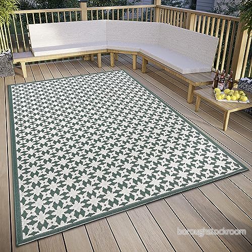 freundin Home Collection Antonia in och utomhatta design platt tyg geometriskt mönster, väderbeständig för vardagsrum, hall, balkong, terrass, trädgård gräddgrön, 200 x 290 cm 4262377778852