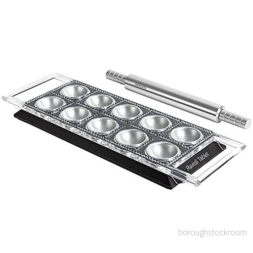 Marcato Ravioli Maker Press, maskin, hemgjord skärare, 50 mm fyrkantig skärning, aluminium rullpinne ingår, tillverkad i Italien. Modell: surfplatta, svart 8000011005324