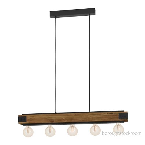 Eglo Layham Pendellampa - 5 Ljuskällor - Vintage, Industriell, Retro - Svart/Stål och Naturträ 9002759434687