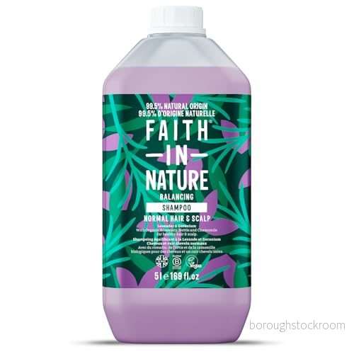 Faith in Nature Lavendel & Geranium, naturligt schampo, näringsrikt, veganskt och djurtestat, SLS Parabenfritt, normalt eller fet hår, 5 l påfyllningsbar flaska 708002051104