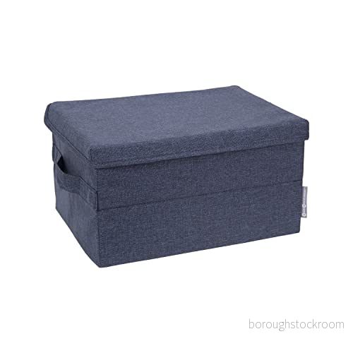 Bigso Box of Sweden Medelstor förvaringslåda med lock och handtag skåplåda av polyester kartong i linneutseende vikbar låda för kläder, sängkläder, leksaker etc. blå 7330061030344