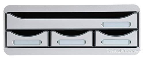Exacompta Ref. 319740D Verktygslåda mini individuellt skåp med 4 lådor för förvaring av små redskap Yttermått: Djup 27 x Bredd 35,5 Höjd 13,5 cm Ljusgrå 9002493424197