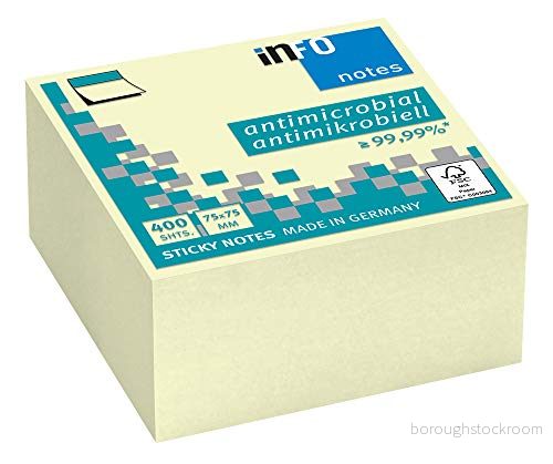 inFO Notes Kub med självhäftande lappar antimikrobiell/antibakteriell utrustning, gul pastell 75 x mm, 400 ark per kub, FSC certifierad 4044355792391