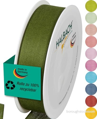 Halbach sidenband Presentband Bredd 25 mm längd m Band tillverkat i Tyskland olika färger och bredder, perfekt för förpackning dekoration, färg: mossgrön 4015275633071