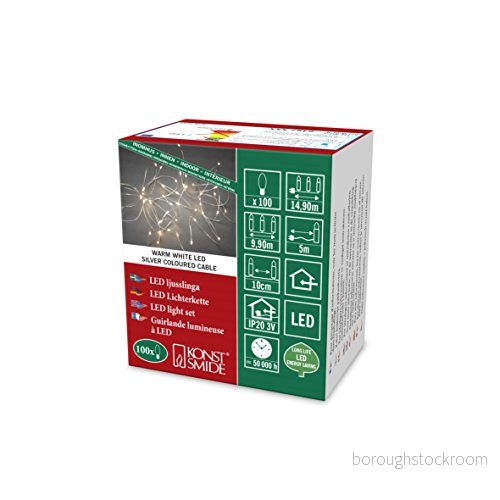 Konstsmide 6387-190 LED dropplampskedja/för inomhus (IP20)/100 varma vita dioder/3 V innertak/silverfärgad tråd 7318306387194
