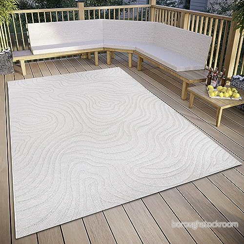 ELLE Decoration Calé in och utomhatta design platt tyg modernt mönster, väderbeständig för vardagsrum, hall, balkong, terrass, trädgård kräm, 77 x 150 cm 4262377779620