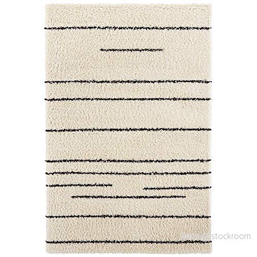 Hanse Home Matta med lång lugg, lurvig design, ränder, kräm, svart, mjuk, randigt mönster, geometrisk, vardagsrum, sovrum, kök, hall, modern storlek: 120 x 170 cm 4260659066307