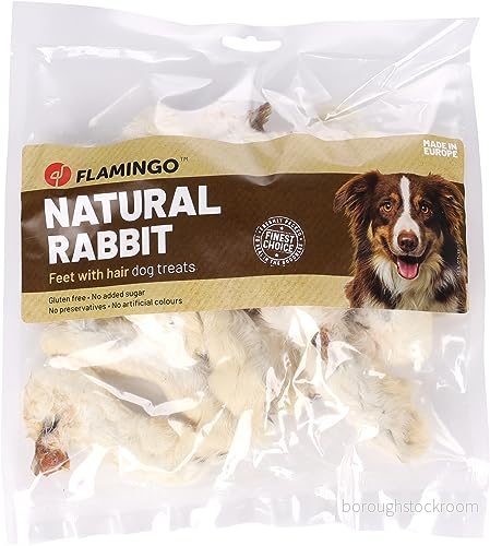 Hundsnacks kaninfötter med hår 200 g glutenfritt naturligt stöd för tandrengöring 5400585254419
