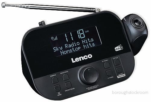 Lenco CR 615 Dab+ Projektionslarmklocka, Digitalradio med och FM PLL, 30 minnesvärda stationer, Två timmar Väckning, 180 graders projektor, 3,5 mm Anslutning, Svart 8711902044758