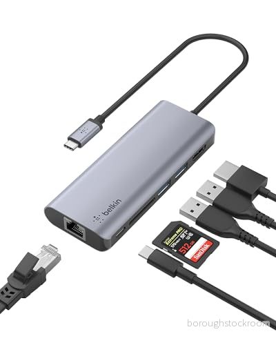 Belkin USB C 6 i 1 Multiport adapter med 4K HDMI, 100 W PD genomströmmande laddning, 2 x A, Gigabit Ethernet portar och SD fack för MacBook Pro, Air, iPad XPS fler 745883819829