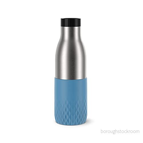 Emsa N31107 Bludrop Sleeve drickflaska 100% tät Quick Press förslutning Ergonomisk 360 drickupplevelse 12h varm, 24 h sval diskmaskinssäker rostfritt stål Aqua blå 0,5 liter 4009049537382