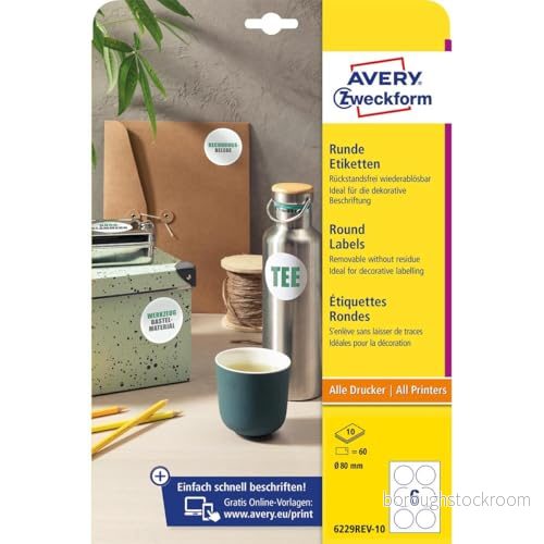 Avery 6229REV 10, Vit, Rund, Lösa, A4, papper, Universal 4004182162132