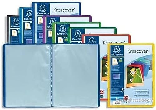Exacompta Ref 5740E 1 Kreacover Chromaline dokumentskydd 40 släta kristallklara fickor 80 vyer för A4 storlek 24 x 32cm halvstyvt polypropenhölje 8 slumpmässiga färger 3130630057406