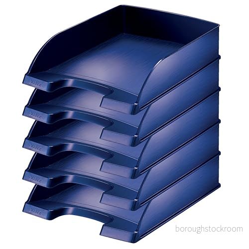 Leitz Brevkorg Standard A4, 5 pack, brevfack i premiumkvalitet, stapelbara förvaringsfack som skrivbordsförvaring, titan, blå, stilserie, 52540069 4002432566020