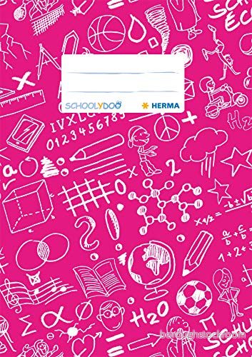 HERMA Träningsbokomslag A5 SCHOOLYDOO design, med inskriptionsetikett, tillverkad av avtorkbar och robust plast, slip on skyddsjackor för skolan, rosa 4008705194204