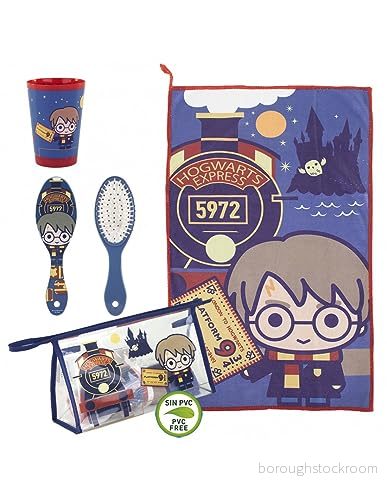 Stor Warner Bros Harry Potter 3 delad dagisuppsättning: Handduk, borste och tumlare i PVC GRATIS skönhetsfodral 8427934538287