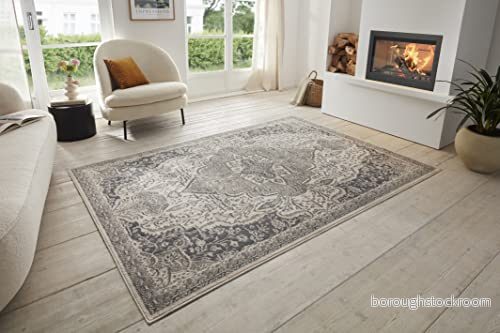 HANSE Home Orken matta orientalisk kort lugg vintage vardagsrumsmatta, mjuk matta, Öko Tex löpare för sovrum, matsal, vardagsrum, hall, kök gräddvit, grå, 80 x 120 cm 4262377773857