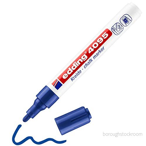 edding 4095 kolmarker blå 1 kolpenna rund spets 23 mm vattenlöslig penna med medium för krittalvor, fönster, glas, speglar flytande kolmärkpennor opak täckning 4004764894079