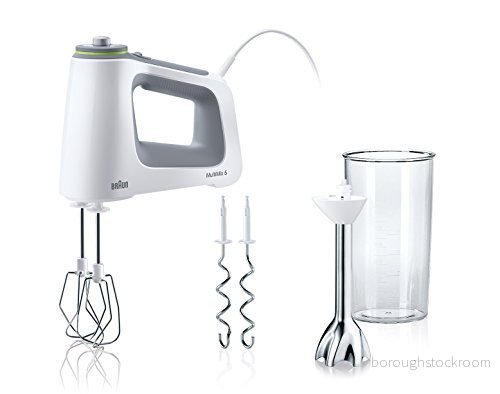 Braun MultiMix 5 handmixer HM 5107 (750 watt handrörare, steglös hastighetsreglering, inklusive snöläsning, knådkrok, PowerBell mixfot och 600 ml mix mätbeskär) vitgrå 8021098773296