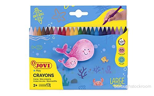 Jovi Large Easy Grip Crayons, Fodral med 24 sexkantiga plastkritor, Diverse färger, Högpresterande, Idealisk för barn, Glutenfri (924) 8412027000260