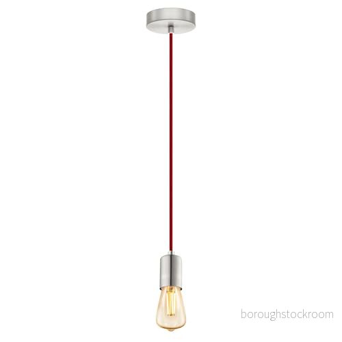 Eglo Yorth, Hänglampa med 1 glödlampa, hängande lampa, vintage, industriell, stålhänglampa i matt, kabel rött, matbord, vardagsrum, E27 sockel 9002759325237