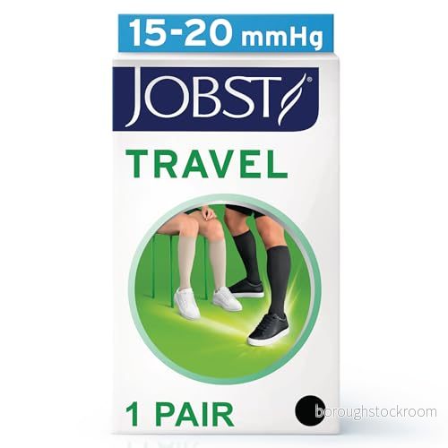 JOBST Resestrumpor för kvinnor och män hjälper till att förhindra resetromboser mjuka, andas tack vare 33% bomull, svart, storlek 4 4042809140637