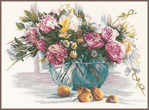 Lanarte räknemönster förpackning stilleben med blommor linne korsstygn, bomull, flerfärgad, 53 x 38 0,3 cm 5413480511792