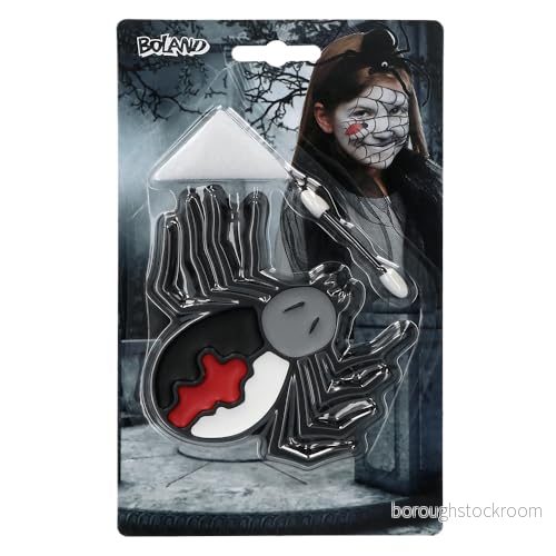 Boland 45078 Sminkset spindelbarn, fett smink röd, svart, vit och grå, 1 applikator, svamp, smink, palett, uppsättning, spindel, vampyr, halloween, karneval, temafest 8712026450784