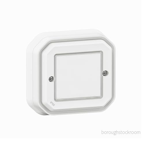 LEGRAND, Plexo New Connected våtrumsomkopplare, smart hem, ytmonterad brytare, på/av, batteri, hem + kontrollapp, IP55 IK07 vattentät och stötsäker, färg: vit, 069884L 3414972110785