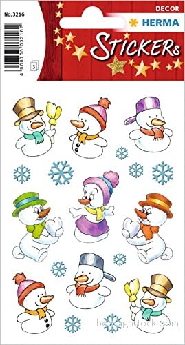 HERMA 3216 julklistermärken, snögubbar (27 klistermärken, papper, matt) självhäftande juldekoration, permanent etiketter till jul, presenter, hantverk, adventskalender, färgglada 4008705032162