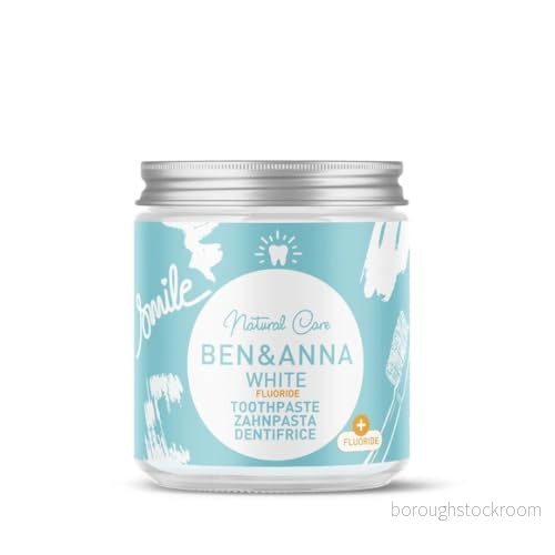 BEN & ANNA VIT MED FLUORID Blekning tandkräm i glas Natural Care Bio Toothpaste White, 100 g hållbar naturkosmetik vegansk 1 pack 4260491220943