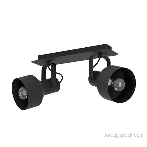 EGLO taklampa Casibare, 2 glödlampor belysning, takstrålkastare i metall, vardagsrumslampa svart, sovrumslampa, spotlights, E27 uttag 9002759995188