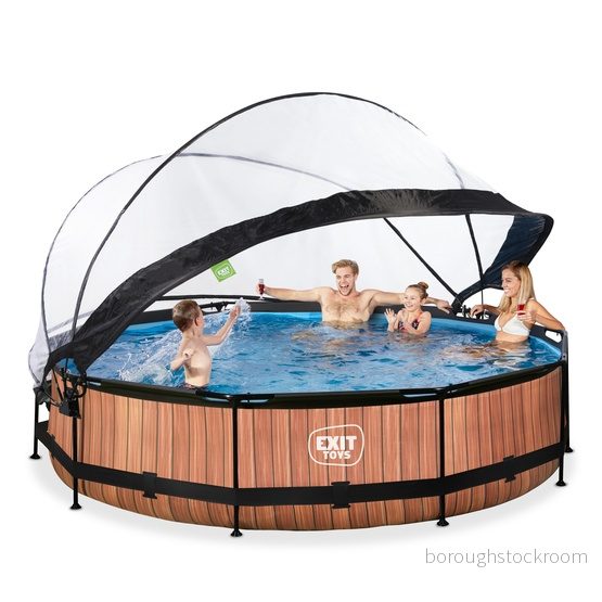 Exit Wood Pool Ø360X76Cm Med Filterpump Och Tak Brun 8719874703505