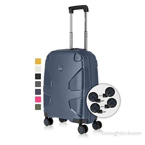 IMPACKT IP1 4 hjuls hårt skal av återvunnet material med 6 års garanti; hållbar resväska utbytbara klickhjul, Glaciärblå, 55 cm (Größe S), avslappnad 4027002081857