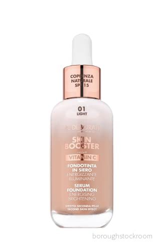 Deborah Milano Skin Booster Serumfoundation SPF 15, N.1 Light, energigivande och upplysande, med C vitamin, naturlig effekt, enhetlig hudfärg, 30 ml 8009518414271