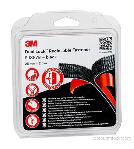 3M Dual Lock Återförslutningsbart snabblås, 25 mm x 2,5 m, Svart 4054596308404