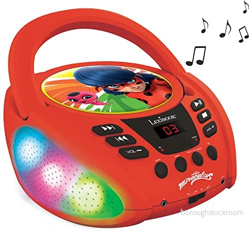 Lexibook, Miraculous Ladybug Cat Noir, Bluetooth CD spelare för barn, Bärbar, Mångfärgade ljuseffekter, Mikrofonuttag, Aux in uttag, AC eller batteridriven, Flickor, Pojkar, Röd, RCD109MI 3380743089911