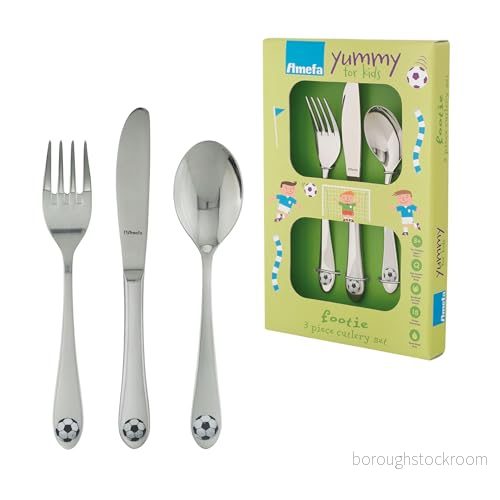 Amefa FOOTIE Barnbestickset för barn från 3 år och uppåt, rostfritt stål, färdigt polerat, Spülmaschinenfest, delat barnbestickset, med presentask 5015734672701