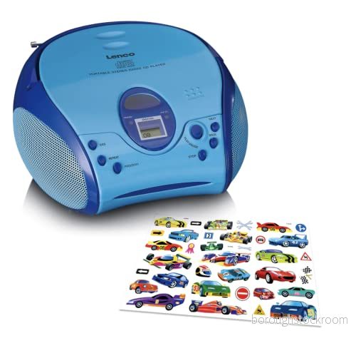 Lenco A004467 SCD 24 Kids CD spelare för barn radio med klistermärken boombox FM radiotuner titelminne 2 x 1,5 W RMS effekt nät och batteridrift blå 8711902044925