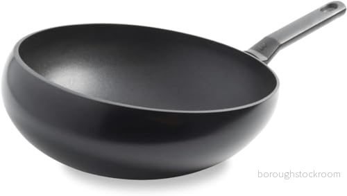 BK Wokarang hälsosam induktionssäker 30 cm keramisk wok med handtag i rostfritt stål, ugns och grillsäker upp till 160 C, hållbar professionell, diskmaskinssäker, PFAS fri, svart 8718311319026