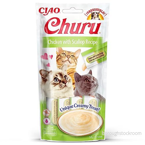 INABA Churu Sticks kattgodis för att mata ur handen läckra, läckra kattsnacks kyckling och pilkusslor, 1 förpackning/4 pinnar 8859387700711