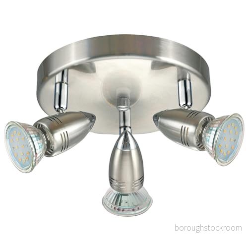 Eglo LED taklampa, magnum LED, taklampa med 3 ljuskällor, takstrålkastare av metall, vardagsrum i nickelmatt, krom, spotlights inklusive GU10 lampor, varmvit, Ø 18 cm 9002759958244