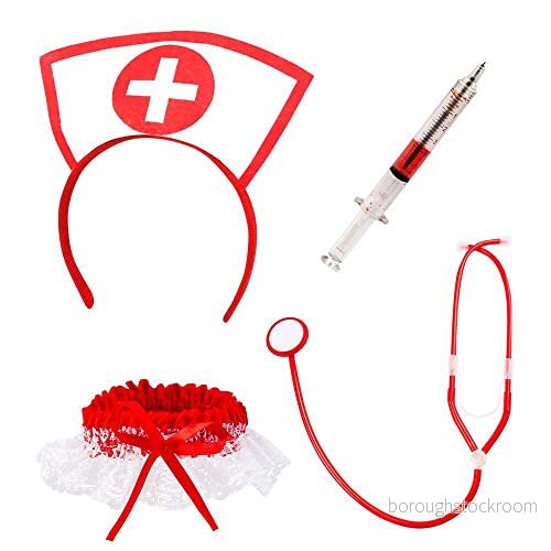 Boland 44803 Set sexig sjuksköterska, med diadem, stetoskop, strumpband och sprutpenna, läkare, yrke, kostym, temafest, karneval 8712026448033