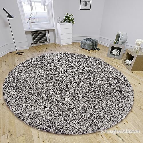 HANSE Home Shaq matta med hög lugg rund vardagsrumsmatta, lång lugg, lurvig modernt mönster, fluffig mjuk för vardagsrum, sovrum, ungdomsrum gräddvit grå svart, 160 cm 4262377778487