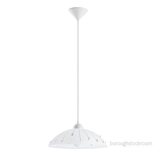 EGLO Vetro taklampa, 1 ljus klassisk taklampa av frostat glas, plast och kristall, matbordslampa i vitt, hängande kökslampa med E27 sockel, Ø 35 cm 9002759960735