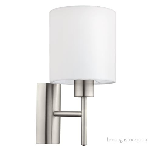 Eglo Vägglampa Pasteri, 1 glödlampa textilvägglampa, halllampa av metall i silver och tyg vitt, E27 sockel 9002759949242