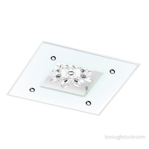 EGLO LED-taklampa Benalua 1, 1 lampa, dimbar, vardagsrum klassisk av metall i vitt, glas och kristall klar, LED matrum varm vit, L x B 37 cm 9002759965365