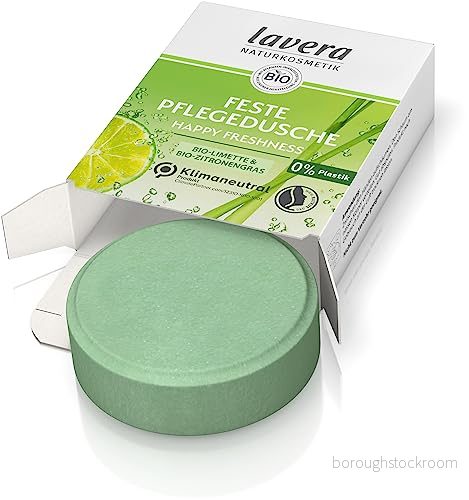 lavera Fast vårdande dusch Happy Freshness med ekologisk lime och organiskt citrongräs rengör huden försiktigt utan att torka ut den 3 x drygare än flytande duschgel naturkosmetik 1 st/50 g 4021457648023