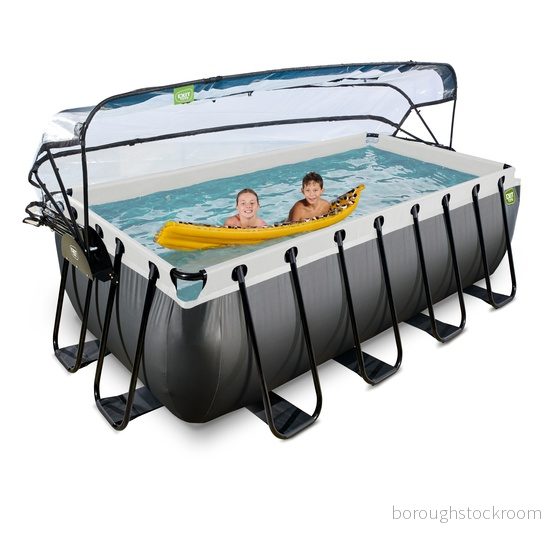Exit Svart Leather Pool 400X200X122Cm Med Sandfilterpump Och Tak Värmepump 8720088269596